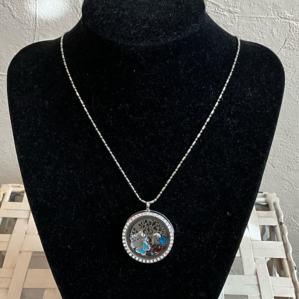 Origami Owl Silver Necklace with Blue Accents